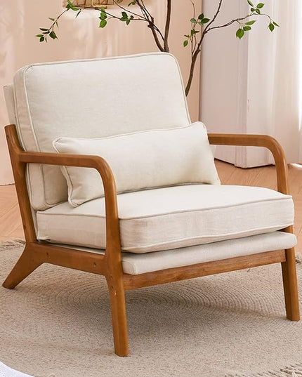 Bonnlo Beige Accent Chairs Set of 2, Upholstered Mid Century Modern Lounge Fabric Chairs Reading Chairs Side Sitting Chair Solid Wood Farmhouse Armchairs for Living Room, Bedroom, Guest Room - LeafyLoom