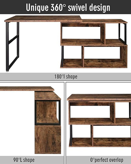 Tektalk Rotatable Corner Table Retro Desk Corner Computer Desk PC Laptop Study Table Workstation Home Office - LeafyLoom