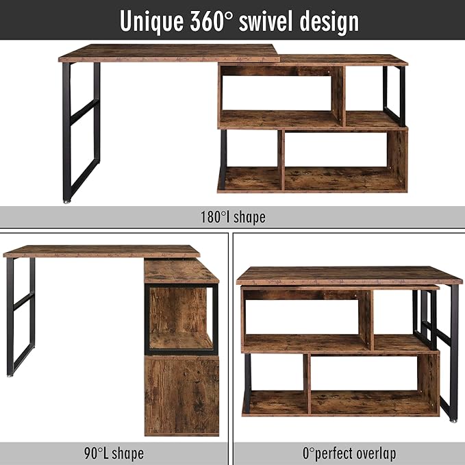 Tektalk Rotatable Corner Table Retro Desk Corner Computer Desk PC Laptop Study Table Workstation Home Office - LeafyLoom