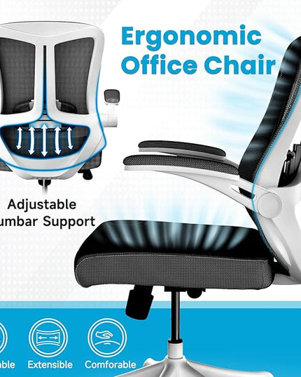 Ergonomic Office Chair - Comfy Desk Chairs with Wheels and Arms, 400LB Heavy Duty Mesh Computer Chairs with Comfortable Lumbar Back Support for Home Office, Study, Bedroom and College Dorm - LeafyLoom