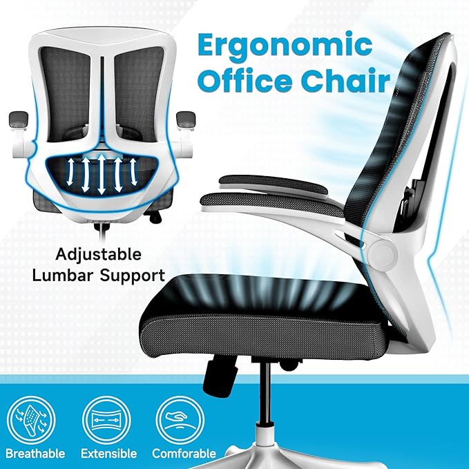 Ergonomic Office Chair - Comfy Desk Chairs with Wheels and Arms, 400LB Heavy Duty Mesh Computer Chairs with Comfortable Lumbar Back Support for Home Office, Study, Bedroom and College Dorm - LeafyLoom