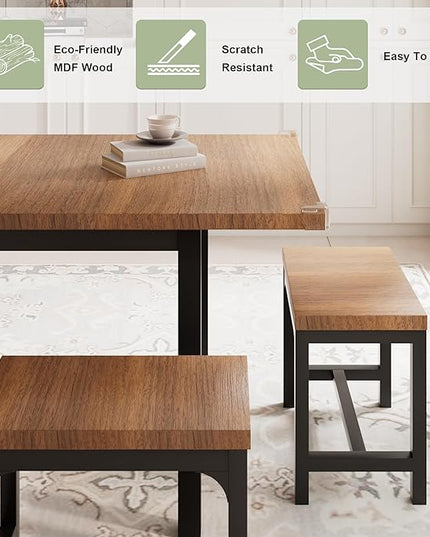Feonase 7-Piece Dining Table Set with 6 Stools, 63" Large Extendable Kitchen Table Set for 4-8, Mid-Century Dining Room Table with Heavy-Duty Frame, Easy Assembly, Walnut - LeafyLoom