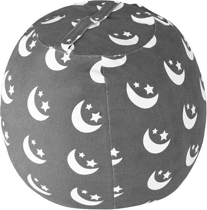 2 PCS Stuffed Animal Storage Bean Bag Chair Cover, Cotton Canvas Beanbag with Zipper for Organizing Kid's and Adults Room Stars Moon 24" - LeafyLoom