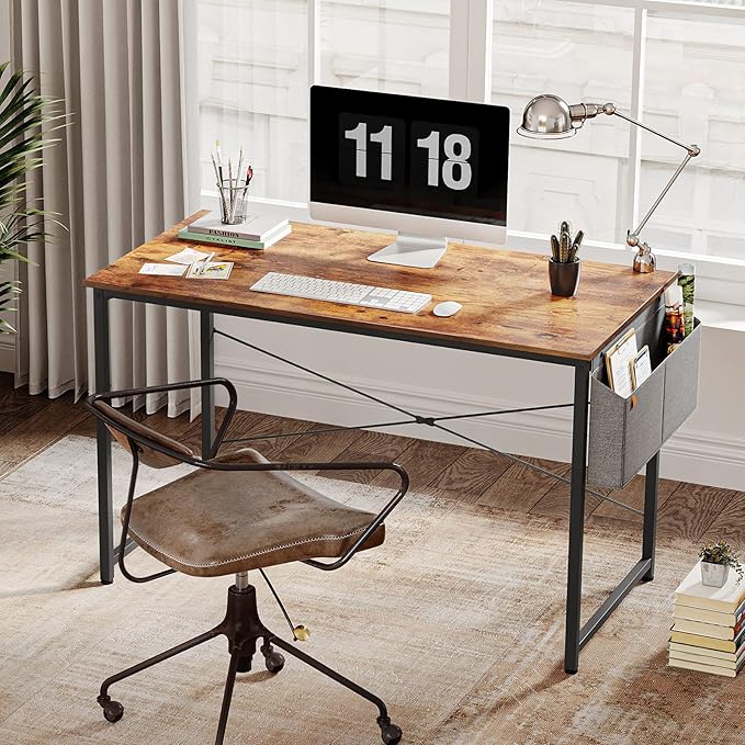 Cubiker Computer Desk 32 inch Home Office Writing Study Desk, Modern Simple Style Laptop Table with Storage Bag, Brown - LeafyLoom