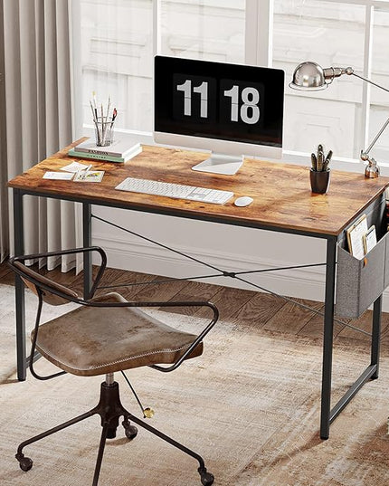 Cubiker Computer Desk 40 inch Home Office Writing Study Desk, Modern Simple Style Laptop Table with Storage Bag, Brown - LeafyLoom