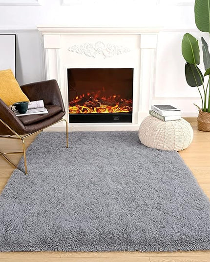 YOBATH Fluffy Shaggy Area Rugs 6x9 for Living Room Bedroom, Soft Fuzzy Shag Rugs Plush Carpet, Furry Bedside Rug for Kids Baby Girl Room Nursery Décor, Grey - LeafyLoom