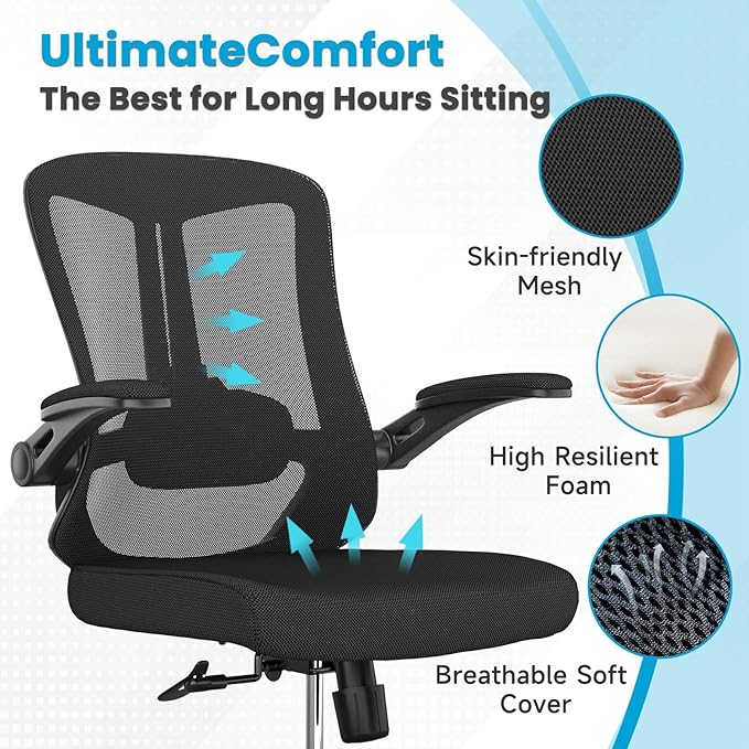 Ergonomic Office Chair - Comfy Desk Chairs with Wheels and Arms, 400LB Heavy Duty Mesh Computer Chairs with Comfortable Lumbar Back Support for Home Office, Bedroom, Study and College Dorm - LeafyLoom