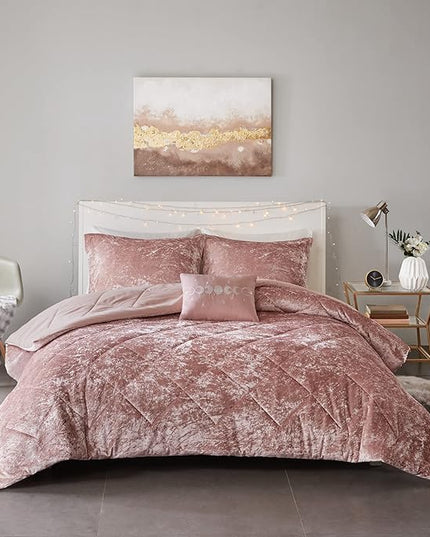 Intelligent Design King Comforter Set, Velvet Comforter Set , Luxury Diamond Quilting Comforter Set, Fluffy Comforter Bed Set with Decorative Pillowand 2 Shams, 4 Piece Pink, King/ Cal King - LeafyLoom