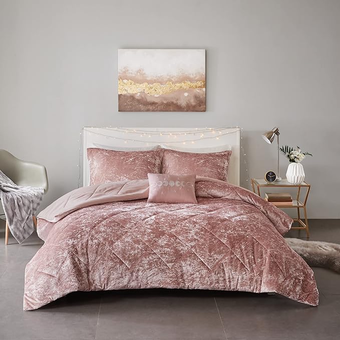 Intelligent Design Twin Comforter Set, Velvet Comforter Set , Luxury Diamond Quilting Comforter Set, Fluffy Comforter Bed Set with Decorative Pillowand 1 Sham, 3 Piece Pink, Twin/Twin XL - LeafyLoom