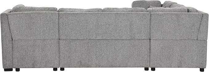U Shaped Reversible Pull Out Sleeper Sectional Sofa Convertible Corner Couch Bed with Storage Chaise Lounge , 6 Seater Chenille Upholstered Sofa&Couch wth USB Ports, 2 Power Sockets for Living Room - LeafyLoom