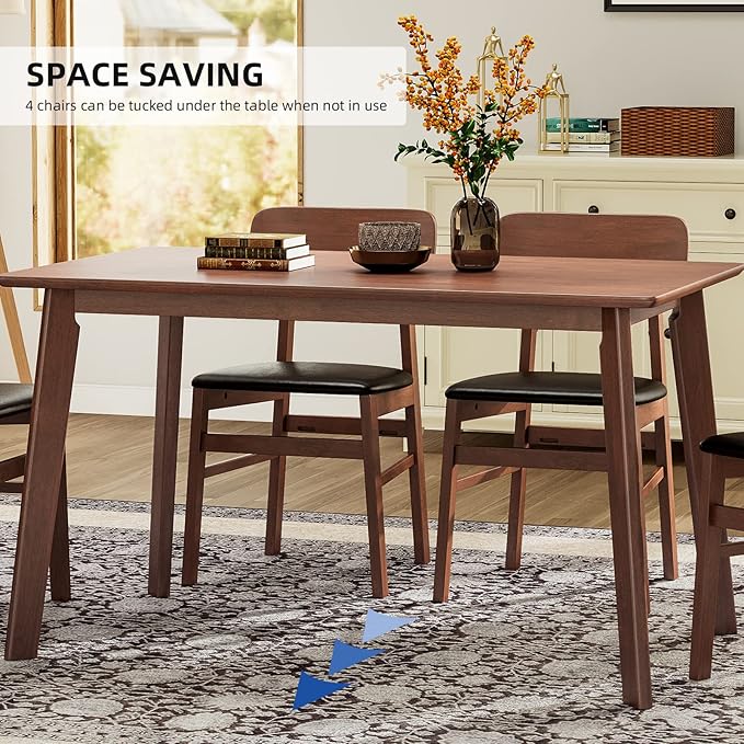 NicBex Dining Room Table Set for 4 Kitchen Table and Chairs 5 Pieces Dining Table Set 1 Dining Table and 4 Chairs Rustic Retro Solid Rubberwood Table for Home, Antique Brown - LeafyLoom