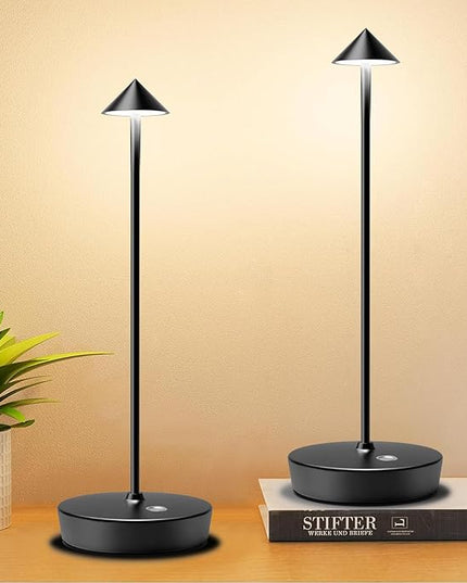 Set of 2 Rechargeable Cordless Table Lamp,6000mAh LED Battery Operated Desk Lamp Touch 3 Color Dimming Portable Outdoor Waterproof Table Light for Patio/Restaurant/Dining/Home (Black) - LeafyLoom