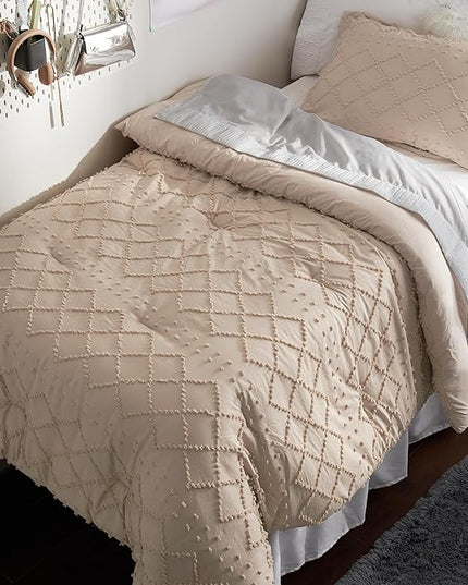 Bedsure Twin/Twin XL Comforter Set - Warm Tan Boho Twin Extra Long Comforter Set for College, Shabby Chic Dorm Bedding Set, 2 Pieces Modern Farmhouse Bed Set, includes 1 Pillow Sham - LeafyLoom