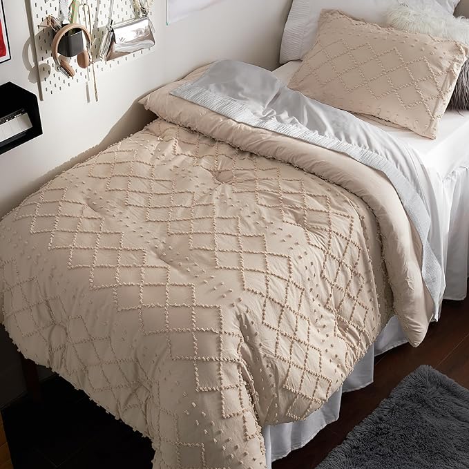 Bedsure Twin/Twin XL Comforter Set - Warm Tan Boho Twin Extra Long Comforter Set for College, Shabby Chic Dorm Bedding Set, 2 Pieces Modern Farmhouse Bed Set, includes 1 Pillow Sham - LeafyLoom