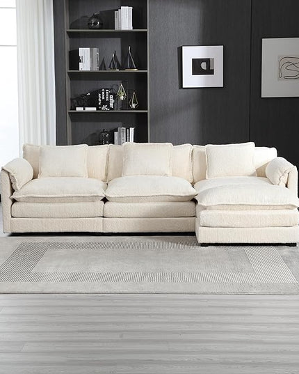 5 Seater L Shaped Convertible Modular Sectional Sofa with Reversible Chaise, Minimalist Oversized Sleeper Corner Couch,Chenille Upholstered Leisure Sofá for Living Room Office, Beige 112.2" - LeafyLoom