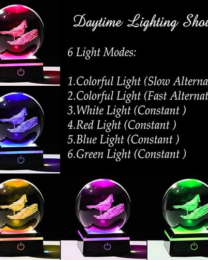 Qianwei Cardinal Gifts for Women Men Crystal Ball - 3D Laser Cardinal Decor Glass Animals Red Bird Figurines Statue Stuff for Room Decorations Cardinal Night Light - LeafyLoom