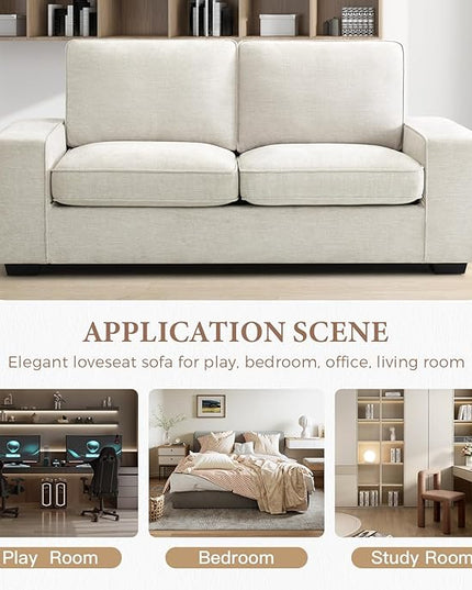 EASELAND 71" Loveseat, Small Chenille Loveseat for Small Spaces, 2-Seater Modern Deep Seat Couch with Removable Back and Cushions, Lounge Sofa for Bedroom with Wood Legs and Fluffy Armrest (Beige) - LeafyLoom