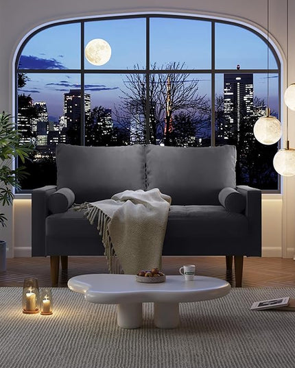 Velvet Furniture for Small Spaces, Mid-Century Modern Loveseats for Living Room, Love Seat Couch Sofas, 58 Inches, Grey - LeafyLoom