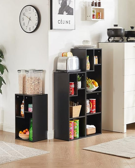 VECELO 3-Tier Small Bookcase, 4 Cube Bookshelf with Height Difference Shelves for Most Books, Modern Floor Standing Unit, Each Shelf Hold Up to 66 LBS for Living Room Bedroom, Vintage Black - LeafyLoom
