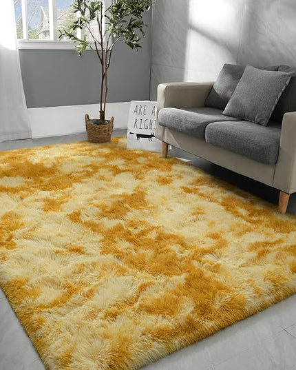 Large Area Rugs for Living Room, Super Soft Fluffy Modern Bedroom Rug, Tie-Dyed Orange Yellow Indoor Shag Fuzzy Carpets for Girls Kids Nursery Room Home Decor (A-Orange, 4x6 Feet) - LeafyLoom