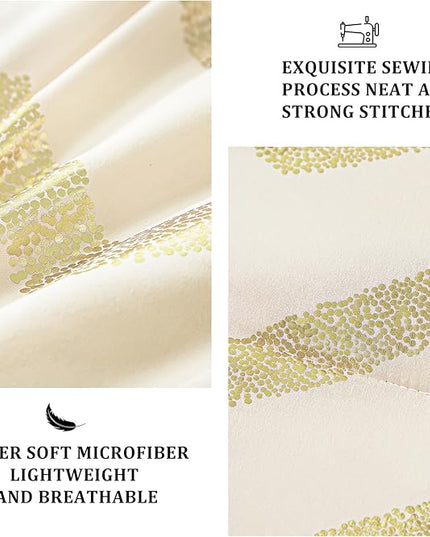 Girls Comforter Set Twin Size Cream Bedding Set Cute Metallic Gold Bed Comforter 3 Piece Lightweight Microfiber Comforter for Kids Teen - LeafyLoom