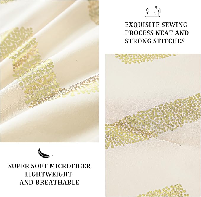 Girls Comforter Set Twin Size Cream Bedding Set Cute Metallic Gold Bed Comforter 3 Piece Lightweight Microfiber Comforter for Kids Teen - LeafyLoom