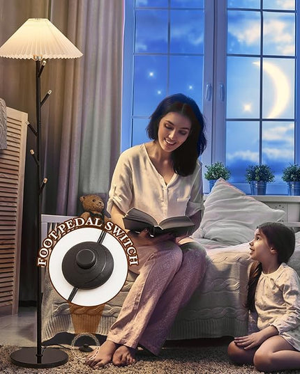 Unique Floor Lamps Modern,Black Simple Floor Lamp with Coat Rack,Tree LED standing lamp ,Lamparas De Pie Para Sala for Living Room Office or Bedroom - Includes Two Pleated Lampshades (Beige+Green) - LeafyLoom