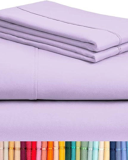 LuxClub 4 PC Sheet Sheets Deep Pockets 18" Eco Friendly Wrinkle Free-Kids-Fitted Sheets Machine Washable Hotel Bedding Silky Soft - Lavender Twin - LeafyLoom