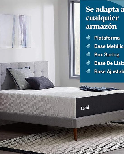 LUCID 14 Inch Memory Foam Mattress - Plush Feel - Memory Foam Infused with Bamboo Charcoal and Gel - Temperature Regulating - Pressure Relief - Breathable - Premium Support - California King Size - LeafyLoom