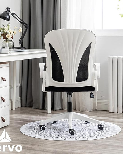 Tervo Model S | Folding Office Chair for Small Spaces | Gaming Chair for Adults & Kids | Ergonomic Mesh Computer Chair for Bedroom | Desk Chair for Home Work | (White & Black) - LeafyLoom
