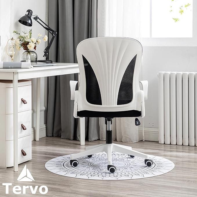 Tervo Model S | Folding Office Chair for Small Spaces | Gaming Chair for Adults & Kids | Ergonomic Mesh Computer Chair for Bedroom | Desk Chair for Home Work | (White & Black) - LeafyLoom