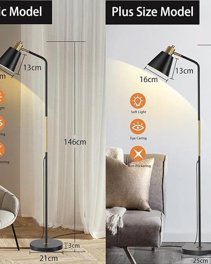 Industrial Floor Lamps for Living Rooms & Bedrooms - Rustic Farmhouse Reading Lamp - Standing, Adjustable Metal Heads Indoor Task Lighting for Living Room Bedroom Office Home Décor (Black-Large) - LeafyLoom