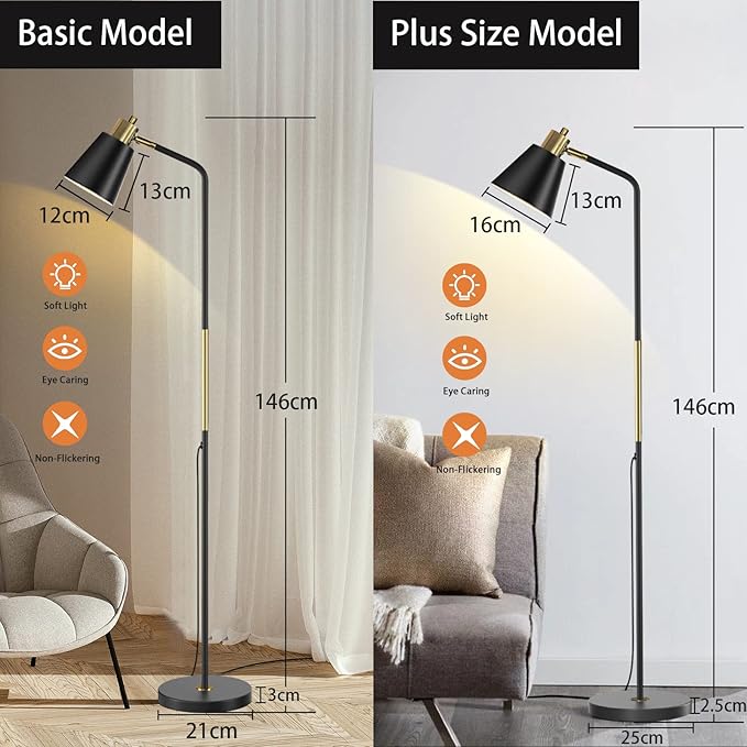 Industrial Floor Lamps for Living Rooms & Bedrooms - Rustic Farmhouse Reading Lamp - Standing, Adjustable Metal Heads Indoor Task Lighting for Living Room Bedroom Office Home Décor (Black-Large) - LeafyLoom