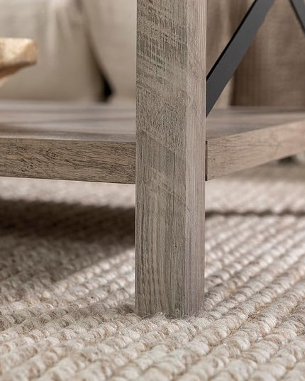 Walker Edison Sedalia Modern Farmhouse Metal X Coffee Table, 40 Inch, Grey Wash - LeafyLoom