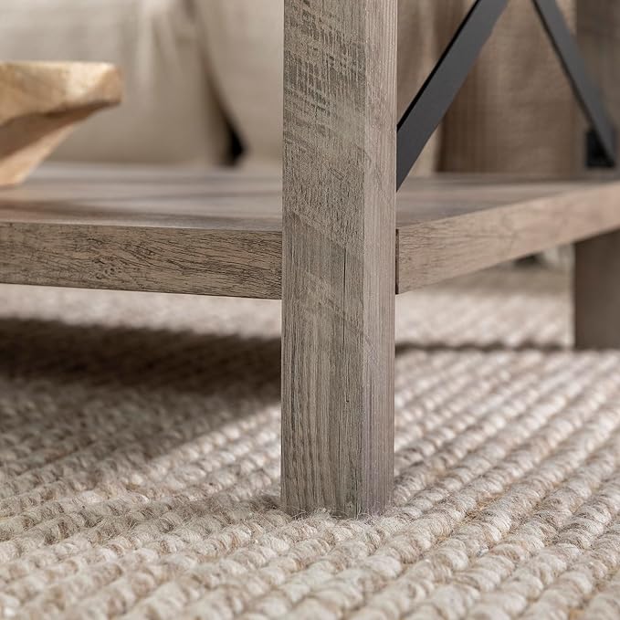 Walker Edison Sedalia Modern Farmhouse Metal X Coffee Table, 40 Inch, Grey Wash - LeafyLoom