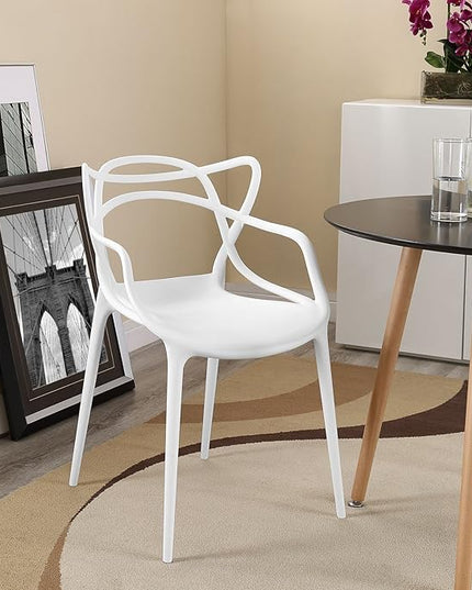 Modway Entangled Modern Molded Plastic Kitchen and Dining Room Arm Chair in White - Fully Assembled - LeafyLoom