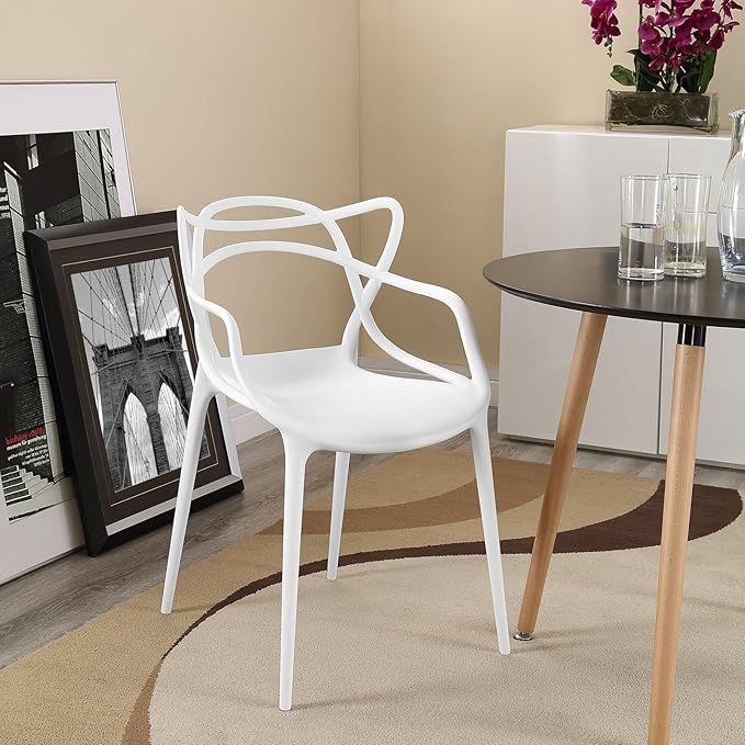 Modway Entangled Modern Molded Plastic Kitchen and Dining Room Arm Chair in White - Fully Assembled - LeafyLoom