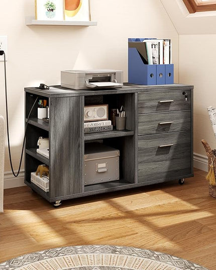 YITAHOME 3 Drawer File Cabinet with Charging Station, Home Office Furniture, Grey - LeafyLoom