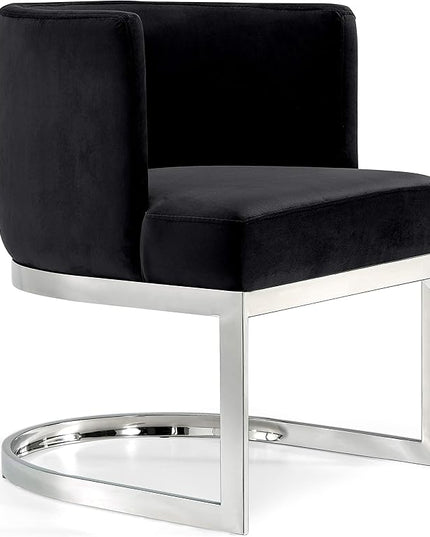 Meridian Furniture Gianna Collection Modern | Contemporary Velvet Upholstered Dining Chair with Polished Chrome Metal Frame, 24" W x 22" D x 29.5" H, Black - LeafyLoom
