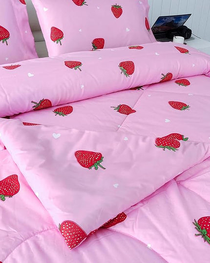 SDY 3PCS Full Size Strawberry Comforter Set, Girls Full Size Comforter Sets, Strawberry Bedroom Decor Cute Comforter Set, Kawaii Bedding Set Pink Comforter for Kids, Children, Teen… - LeafyLoom
