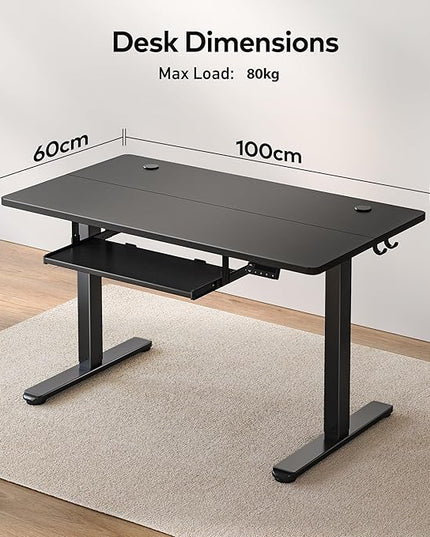 FEZIBO Standing Desk with Keyboard Tray, 40 × 24 Inches Electric Height Adjustable Desk, Sit Stand Up Desk, Computer Office Desk, Black - LeafyLoom