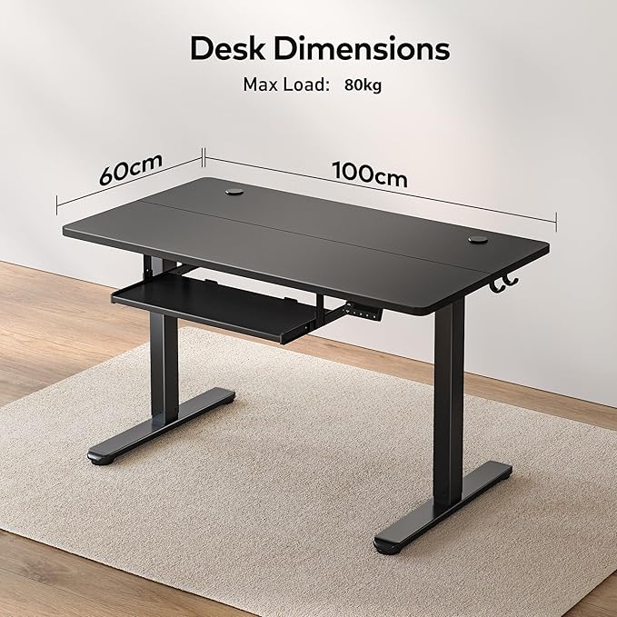 FEZIBO Standing Desk with Keyboard Tray, 40 × 24 Inches Electric Height Adjustable Desk, Sit Stand Up Desk, Computer Office Desk, Black - LeafyLoom