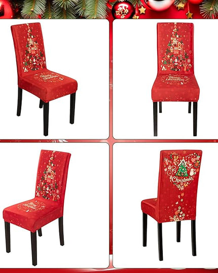 6PCS Christmas Dining Chair Covers, Stretch Removable Washable Dining Room Chair Protector Slipcovers, Xmas Tree Heart Kitchen Chair Cover, Slipcover Protector for Xmas Holiday Party Home Décor CZL