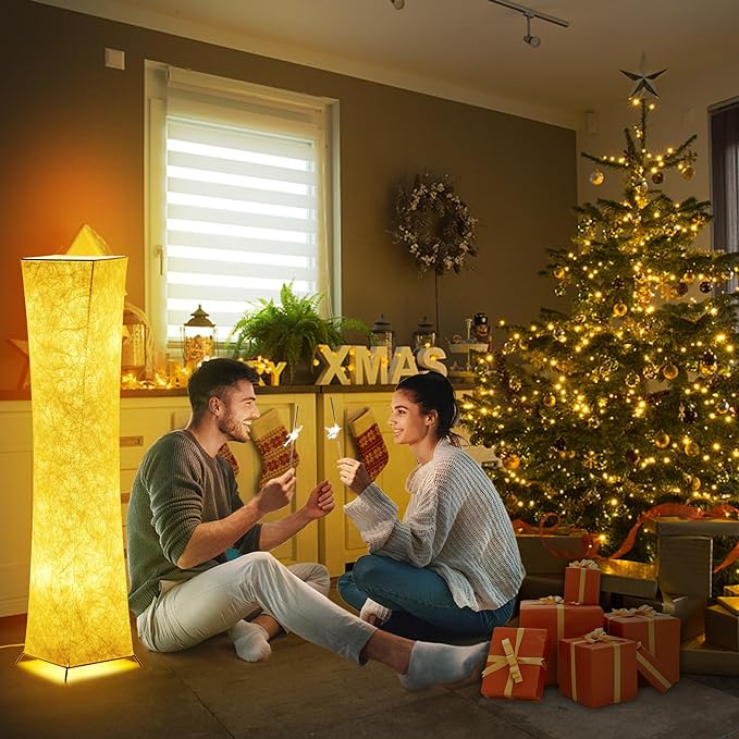 chiphy Floor Lamp, Dimmable 52" (M) Tall Standing Lamp, 3 Levels Adjustable Brightness 12Wx2 LED Bulbs, Column Floor Light w/White Fabric Shade, Home Decor for Living Room, Bedroom - LeafyLoom