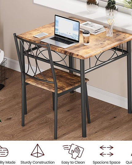 Dining Table Set for 2, Kitchen Table and Chairs for 2, Square Dining Room Table Set with 2 Metal and Wood Chairs, Kitchen Table Set for Small Space, Apartment, Rustic Brown - LeafyLoom