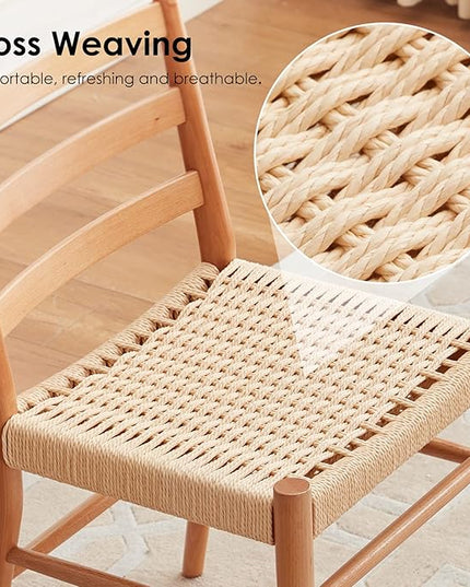 STARY Wood Rattan Dining Room Chairs Set of 2 with Comfortable Woven Seat, Fully assembled, Nature - Set of 4 - LeafyLoom