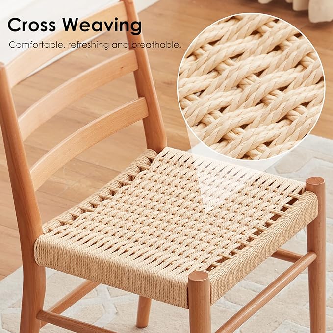 STARY Wood Rattan Dining Room Chairs Set of 2 with Comfortable Woven Seat, Fully assembled, Nature - Set of 4 - LeafyLoom