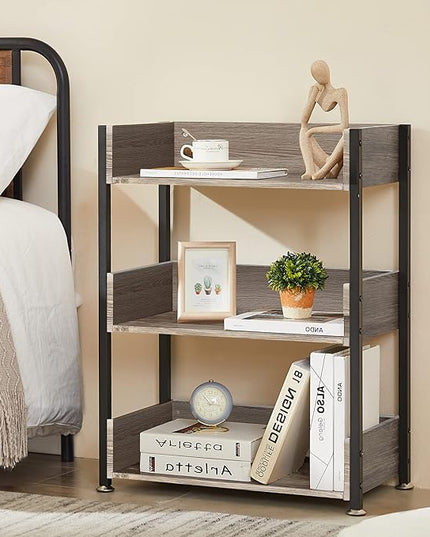 VECELO Bookshelf,Small Bookcase,3-Tier Storage Organizer,Industrial Shelving Unit for Living Room,Classroom,Office,Dormitory,Set of 2,Brown - LeafyLoom