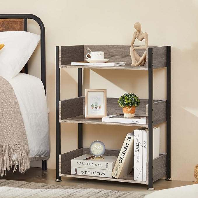 VECELO Bookshelf,Small Bookcase,3-Tier Storage Organizer,Industrial Shelving Unit for Living Room,Classroom,Office,Dormitory,Set of 2,Brown - LeafyLoom