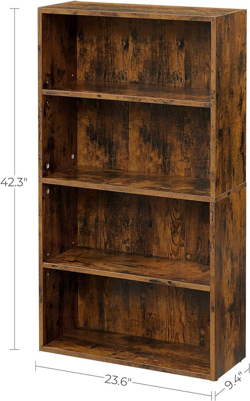 VASAGLE Bookshelf, 23.6 Inches Wide, 4-Tier Open Bookcase with Adjustable Storage Shelves, Floor Standing Unit, Rustic Brown ULBC164X01 - LeafyLoom